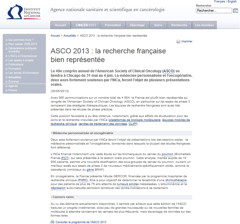 ASCO 2013 : la recherche française bien représentée par les GCO